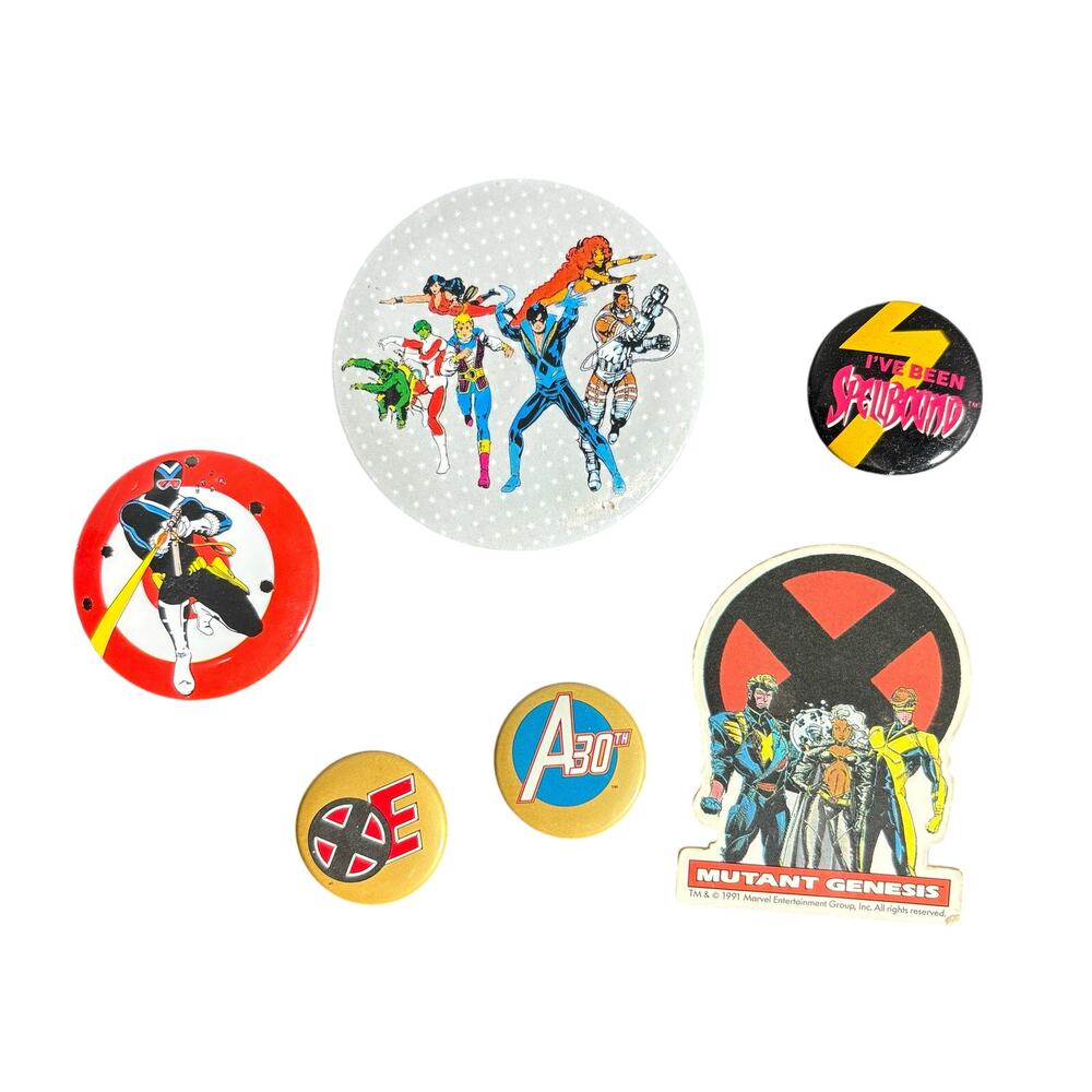 Vintage DC Comics X-Men Avengers Spellbound Pinback Buttons Lot - Set of 6 1990s